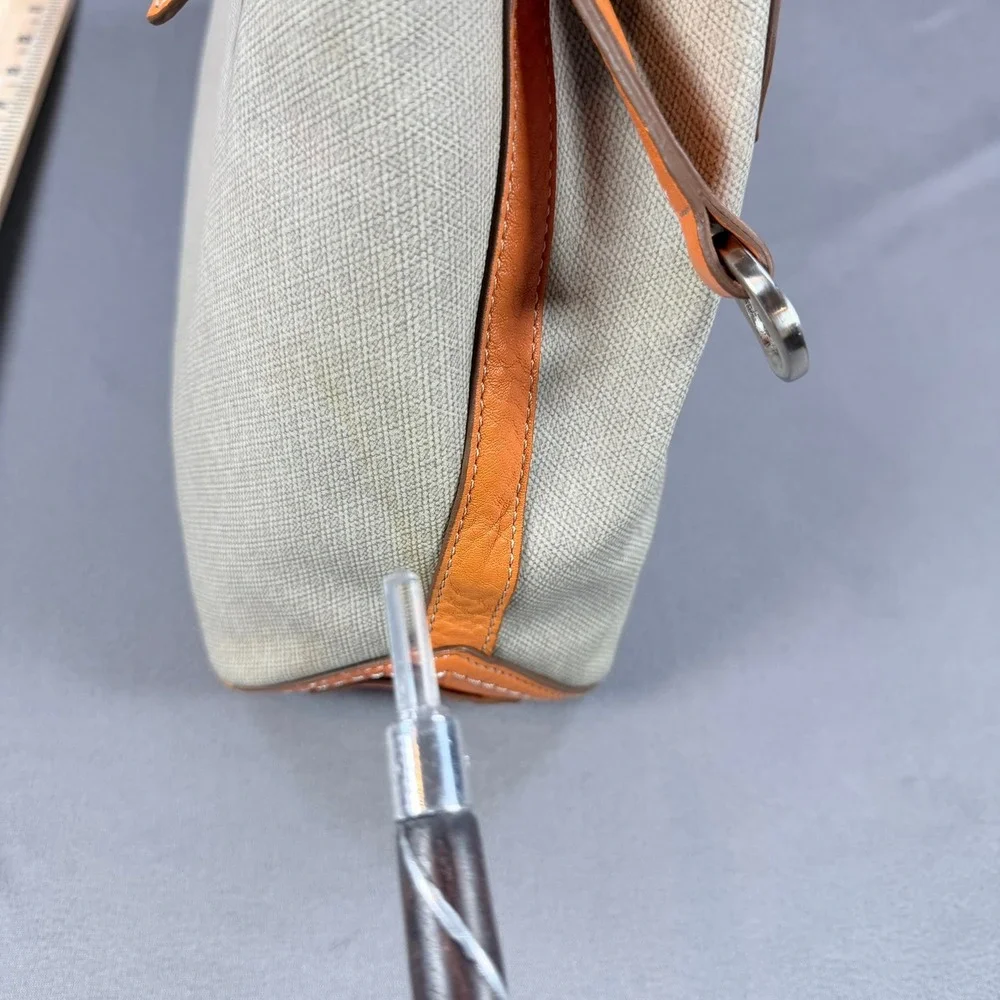 Cole Haan Genevieve Hobo Bag Canvas‎ Leather Orange Tan Large Braided Silver HW